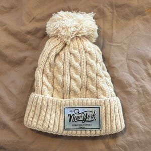 Cream Cable Knit Beanie with Pom Pom